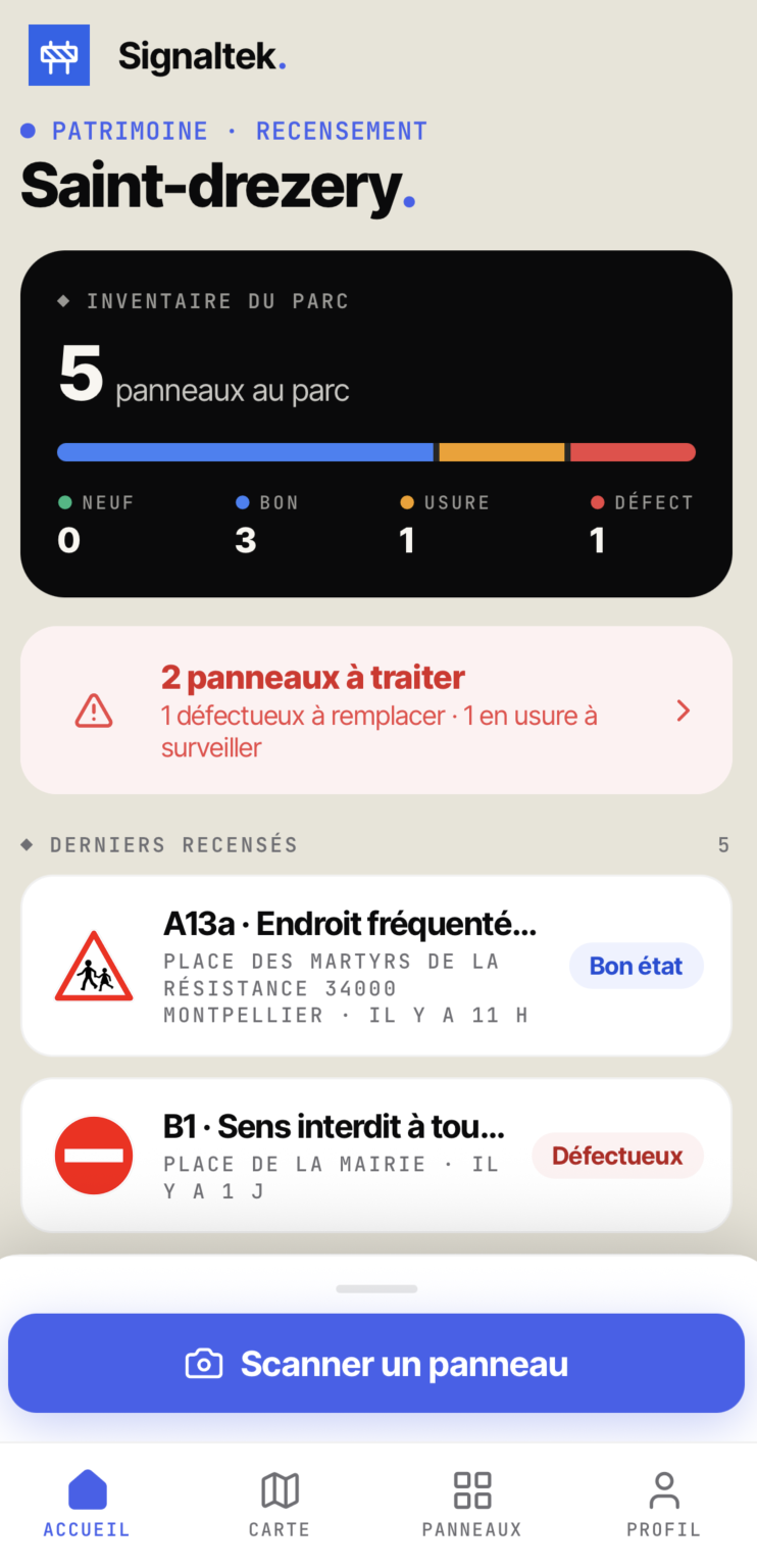 App Signaltek — Tableau de bord