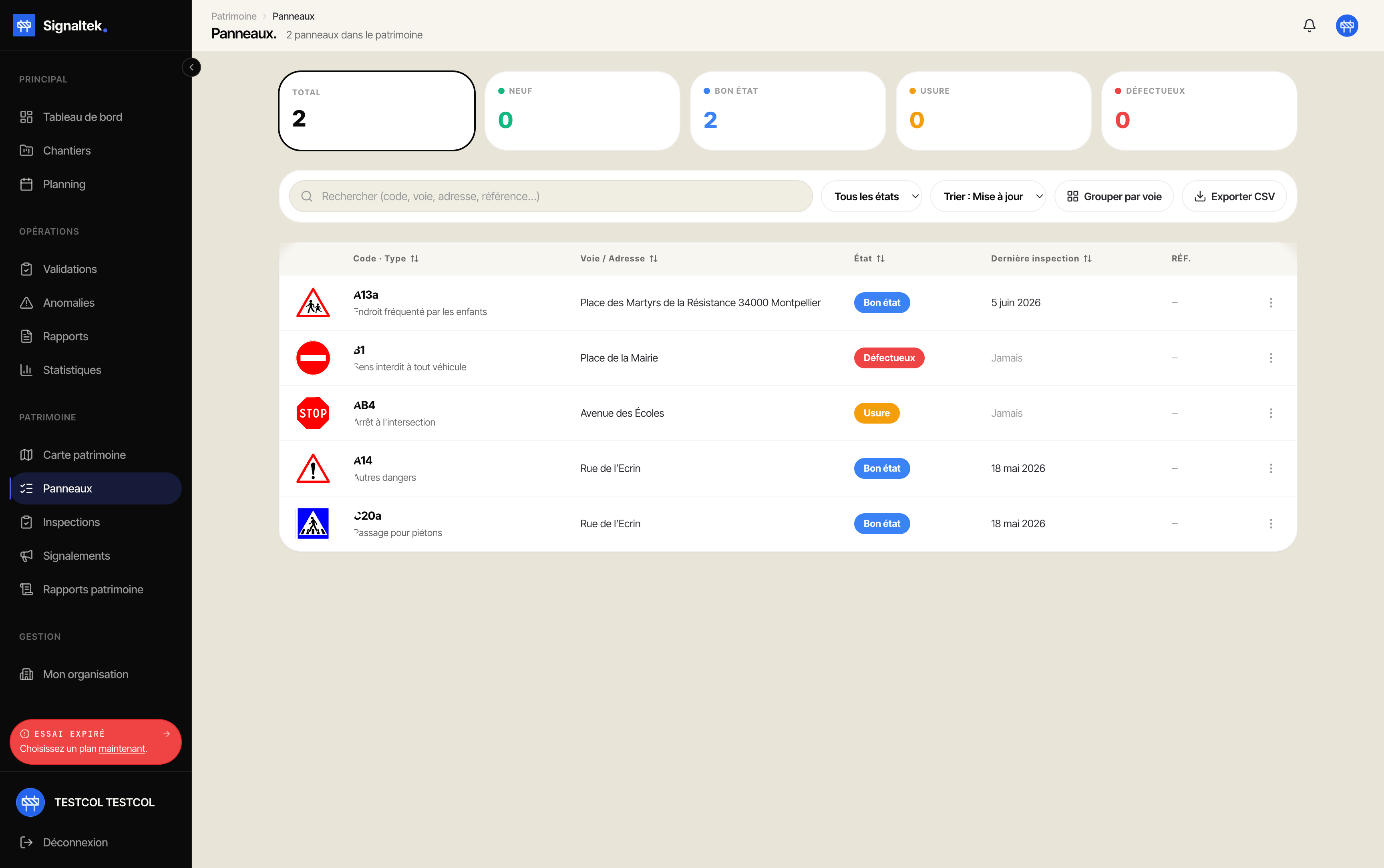 Inventaire complet — app web Signaltek