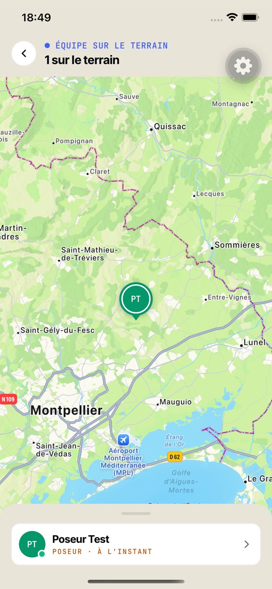Carte des équipes sur le terrain
